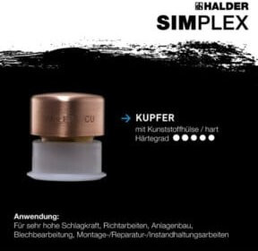 Halder Simplex Schonhammer mit Kupferkopf und Fiberglasstiel, Farbe: Kupfer/Schwarz/Silber - Bild 1