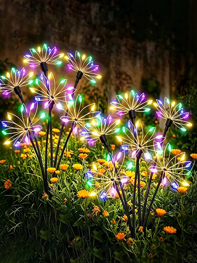 Wasserdichte Solar-Terrassenlampe in Feuerwerk-Optik mit RGB-Multicolor-Effekt für Garten und Landschaft, Schwarz - Bild 1