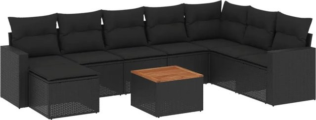 vidaXL 9-tlg. Garten-Sitzgruppe in L-Form mit Kissen, Schwarz - Bild 1
