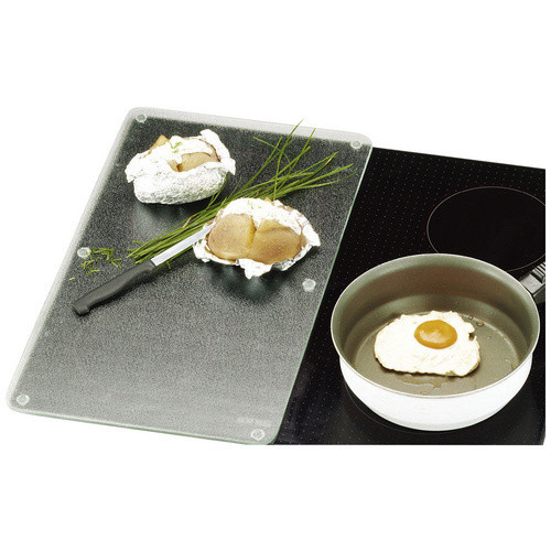 Zeller Present Herdabdeck- und Schneideplattenset aus Glas in Transparent mit rutschfesten Silikonfüßen, B: 52 cm, H: 0,7 cm, T: 30 cm - Bild 2