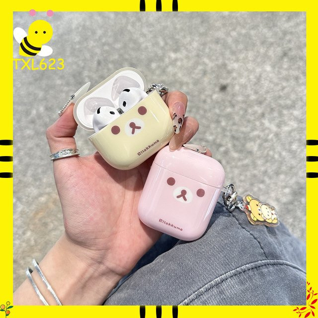 Rilakkuma Bär Schutzhülle für Apple AirPods 1 2 3 4 Pro und Pro 2 in Gelb und Multicolour mit Anhänger - Bild 1