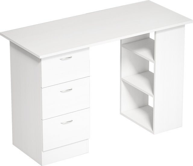 HOMCOM Schreibtisch als Computertisch und Arbeitstisch mit Regalen und 3 Schubladen in Weiß, B/T/H: 120 x 49 x 72 cm - Bild 1