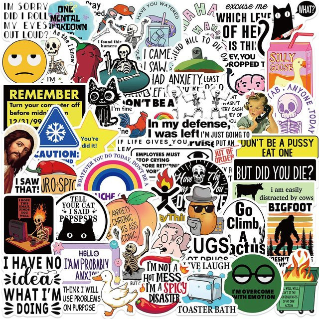 50 Stück Lustige Sarkastische Meme Sticker Set von Binchi Outdoor Product in Multicolour zur Dekoration von Laptop, Handy und Notizbuch - Bild 1