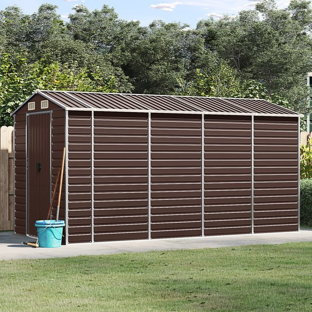 vidaXL Gerätehaus aus verzinktem Stahl in Braun mit Schrägdach, B/T/H: 191 x 385 x 198 cm - Bild 3