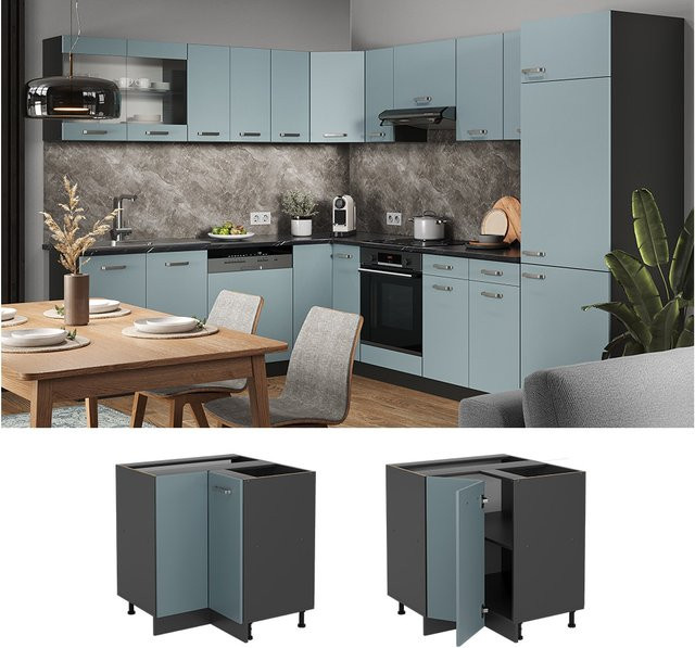 Vicco Eckunterschrank R-Line modern Anthrazit Blau Matt Breite: 87 cm - Bild 1