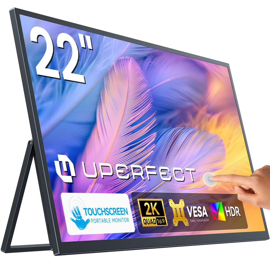 UPERFECT Tragbarer 22 Zoll 2K Touchscreen Monitor in Schwarz mit HDMI und USB-C sowie Doppellautsprechern für Gaming und Laptops - Bild 6
