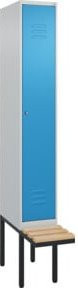 C+P Spind Classic PLUS Garderobenspind mit Sitzbank, 1 Abteil, Zylinderschloss, 4 Garderobenhaken, mittige Trennwand, auskragende Sitzbank, Farbe: Grau/Blau/Schwarz, B/T/H: 212,0 x 30,0 x 81,5 cm - Bild 1