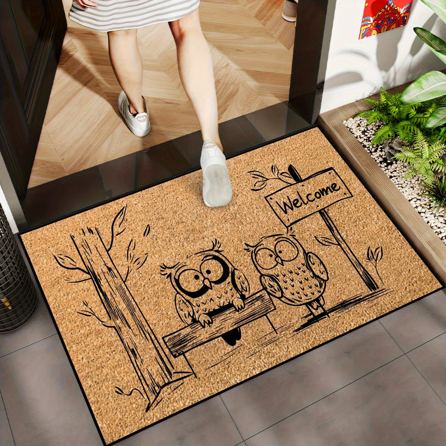 VIKAMA Fun Owl Willkommens-Bodenmatte aus Kokosfaser, rutschfest und schmutzabweisend, braun, B x T: 60 x 40 cm - Bild 2