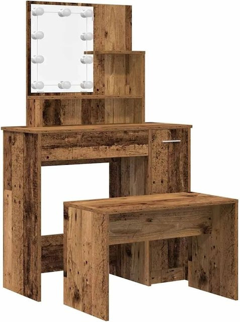 vidaXL Schminktisch-Set mit LED-Leuchten in brauner Altholz-Optik, B/T/H: 136,0 x 35,0 x 86,5 cm - Bild 1