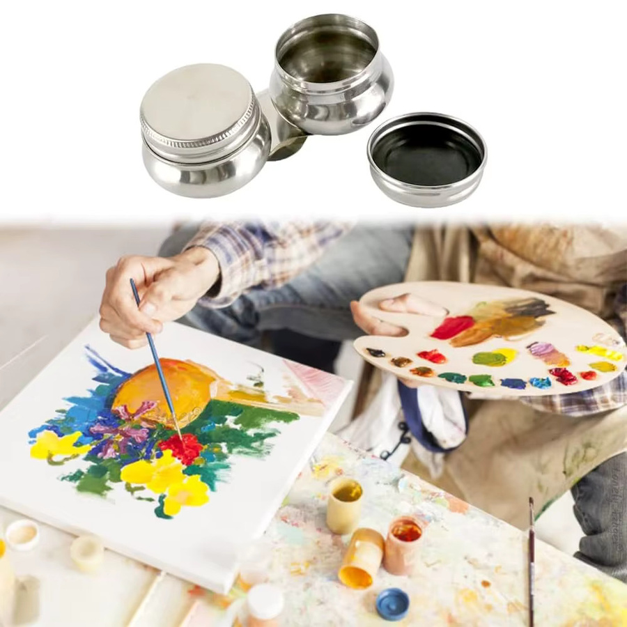 Lonely Finger Doppel-Palettenbecher aus Edelstahl mit Deckel, 2 Stück, Silber, Lösungsmittelbehälter mit großer Öffnung für Ölfarben, Aquarell und Acryl - Bild 3
