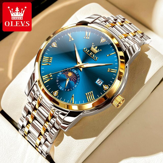 OLEVS Armbanduhr, Quarz, Edelstahl, Mondphase, Herren - Bild 1