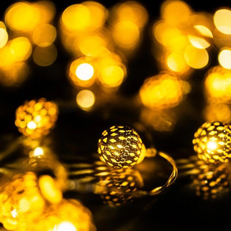 MIMIRGB Solar-Lichterkette im Boho-Stil mit 40 LED-Ball-Leuchten, Mehrfarbig, Warmweiß, 6m Länge für Außenbereich - Bild 6