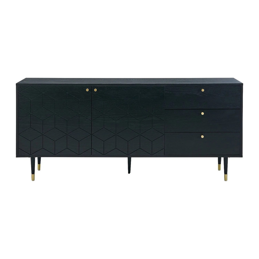 Vente-unique Sideboard Parioma in Schwarz und Goldfarben mit Eichenfurnier, Breite: 180 cm - Bild 2