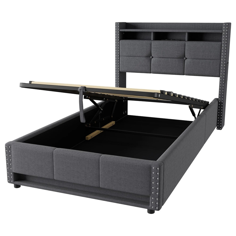 okwish Polsterbett mit modernem Design und USB-Ladeport in Grau, B/T/H: 90 x 200 x 107 cm - Bild 2