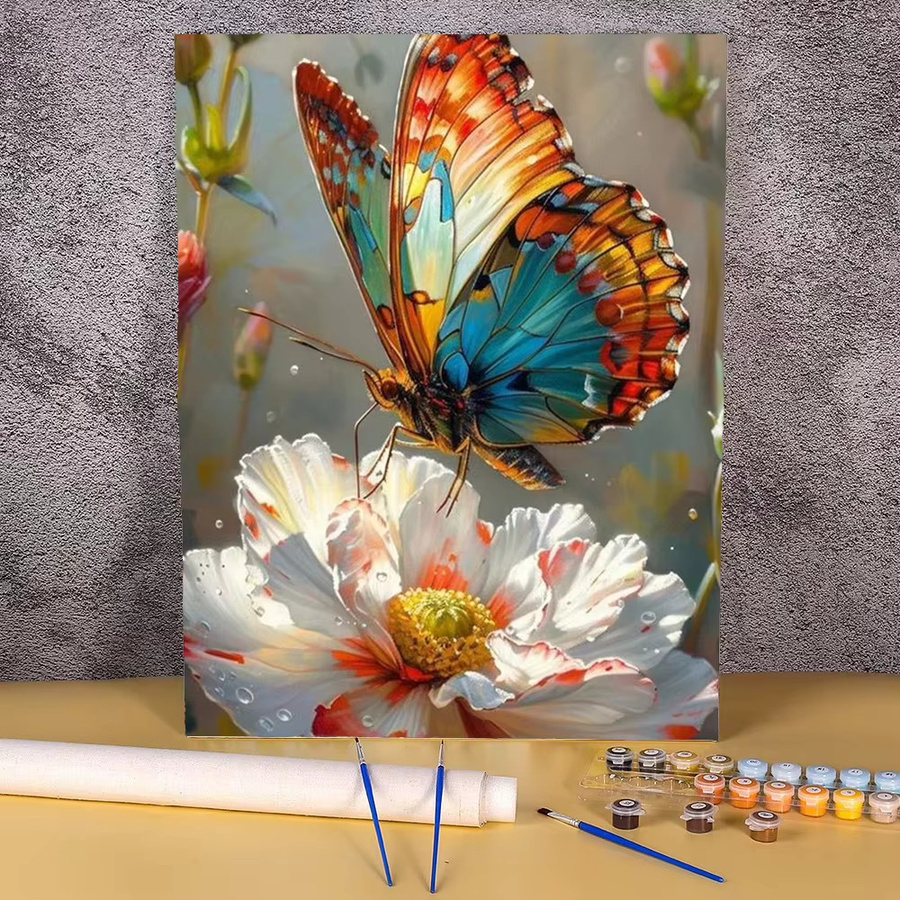 Malen nach Zahlen Set mit Blumen und Schmetterlingen auf Leinwand für deine Wandkunst und Schlafzimmerdekoration - Bild 3