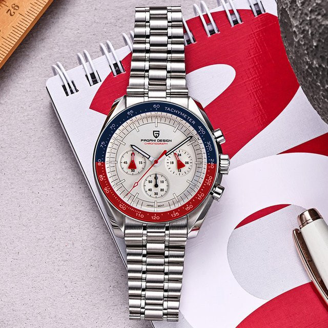 PAGANI DESIGN Chronograph, Quarz, Edelstahl, Schwarz Rot, Herren - Bild 1