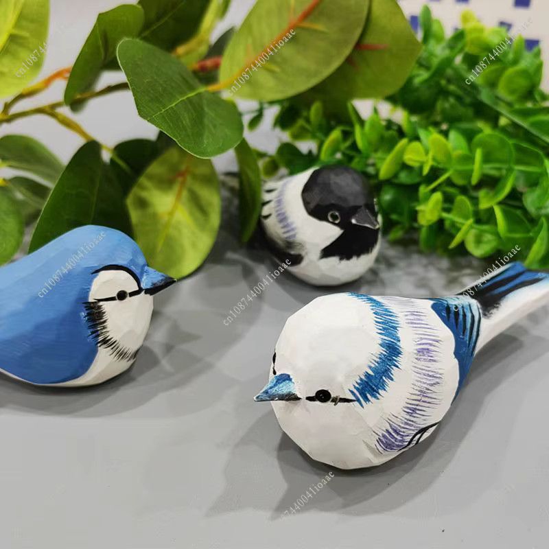 Handgeschnitztes buntes Vogel-Ornament aus Massivholz von bilibili als dekoratives Desktop-Accessoire - Bild 2