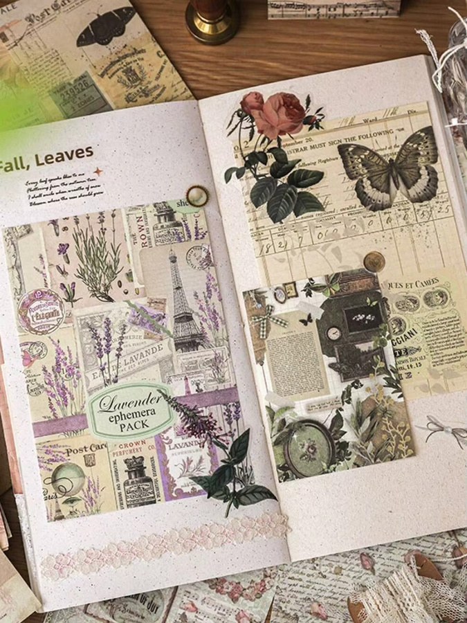 Past Stories Scrapbooking Materialpapier Set mit ästhetischen Pflanzen-Motiven und Vintage-Design, 100 Stück, Mehrfarbig - Bild 3