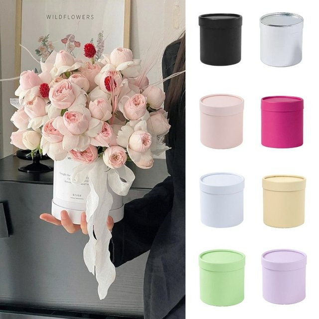 Runde Blumen-Geschenkbox aus Pappe in Silber für dein Blumenarrangement - Bild 1