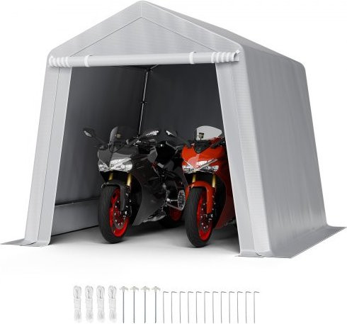 VEVOR Gerätehaus aus PE und Stahl in Grau, Garagenzelt und Gartenschuppen mit Roll-up Tür und Belüftung, B/T/H: 243,8 x 243,8 x 229 cm - Bild 1