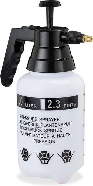Relaxdays Pumpsprüher aus Kunststoff in Schwarz und Weiß mit Messingdüse, 1 Liter - Bild 1