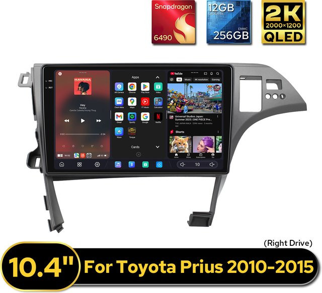 JOYING Android Autoradio für Toyota Prius 2010-2013 RHD mit 10,4 Zoll 2K QLED Display, 12GB RAM, 256GB Speicher, CarPlay, Android Auto und GPS, Farbe: Schwarz - Bild 1
