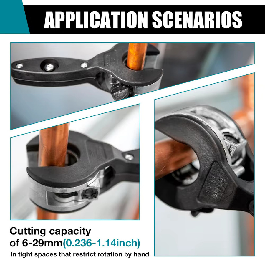 Manueller Ratschen-Rohrschneider für Kupfer, Aluminium und PVC, Schneidbereich 6–29 mm, inklusive optionalem Entgratwerkzeug und Ersatzklinge - Bild 5