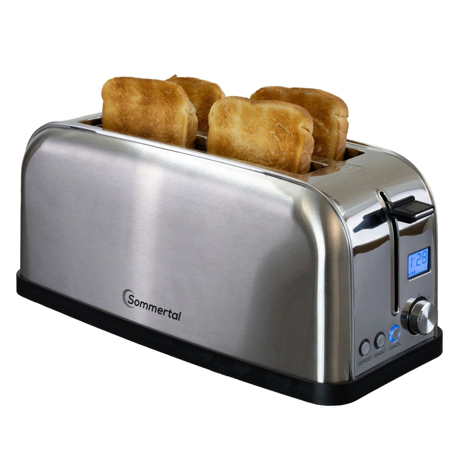 Sommertal Toaster ST1500 XXL Edelstahl Silber mit 4 Scheiben, Brötchenaufsatz, Digitaldisplay und Timer - Bild 3