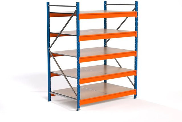 PROREGAL Industrie Weitspannregal MAXIMUS PRO Lagerregal mit 5 Spanplatten-Fachböden, Blau/Orange, H x B x T: 200 x 150 x 100 cm - Bild 1