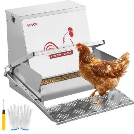 VEVOR Automatischer Hühnerfutterautomat aus verzinktem Stahl mit 18,14 kg Kapazität, wetterfester Trittfutterautomat mit abschließbarem Deckel für Geflügel, Hühner und Fasane - Bild 1