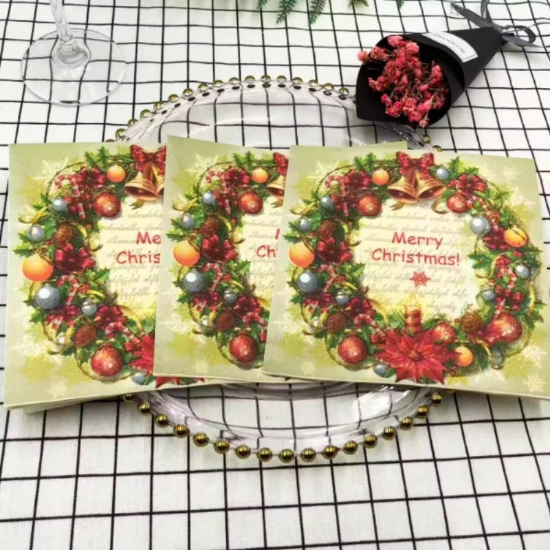 GUANYAO Weihnachtliche Servietten mit Glocken-Motiv, bunt bedruckt, B/B: 33 x 33 cm - Bild 3