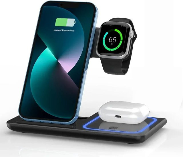 Magnetischer 3-in-1 kabelloser Ladeständer, faltbare Schnellladestation für iPhone 12-16 Pro Max, Apple Watch S2-S10 SE Ultra und AirPods 3 4 Pro - Bild 1