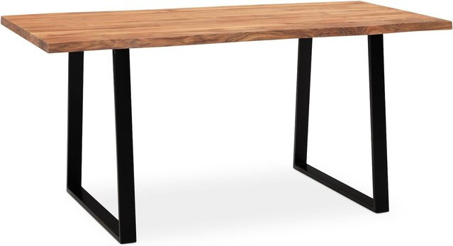 Schreibtisch KADIMA DESIGN TARN aus Massivholz Akazie mit Baumkante in Goldbraun-Schwarz, B/T/H: 120 x 60 x 76 cm - Bild 1
