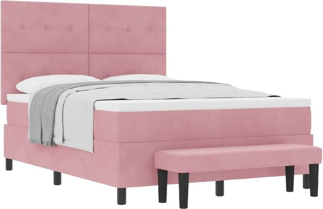 vidaXL Boxspringbett mit Kopfteil in Rosa aus Samt, Breite: 160 cm, Länge: 200 cm - Bild 1