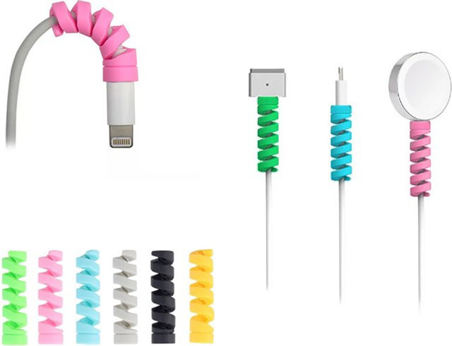 Silikon Kabelprotektor Spirale als Kabelorganizer und Schutzhülle für USB-Ladekabel in Schwarz - Bild 1