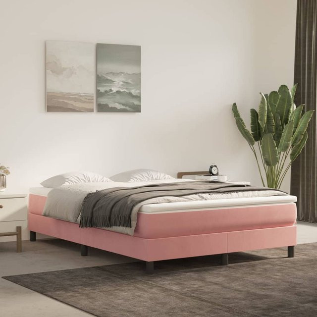 vidaXL Boxspringbett aus Samt in Rosa, B/T/H: 140 x 190 x 25 cm - Bild 2