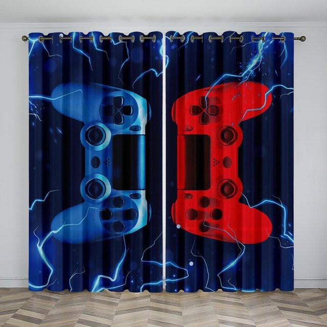 Gamepad-Muster Vorhang für das Spielzimmer in Rot, 2er-Set aus Polyester mit Haken, Breite: 50 cm, Höhe: 130 cm - Bild 1