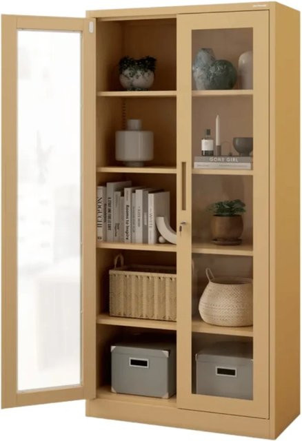 Vitrinenschrank AMELIA von JAN NOWAK mit Glastüren und Schloss, Beige, H x B x T: 185 x 90 x 40 cm - Bild 1