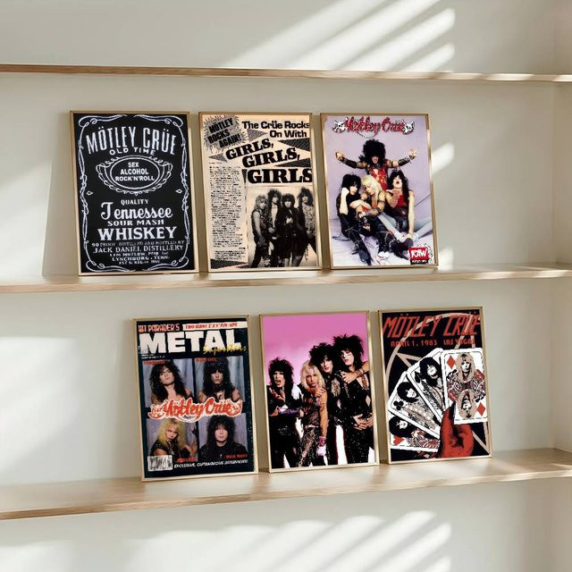 Motley Crue Retro DIY-Klebeposter in Weiß mit nordischem Grafikdesign und Typografie als Wandkunst aus Papier - Bild 1