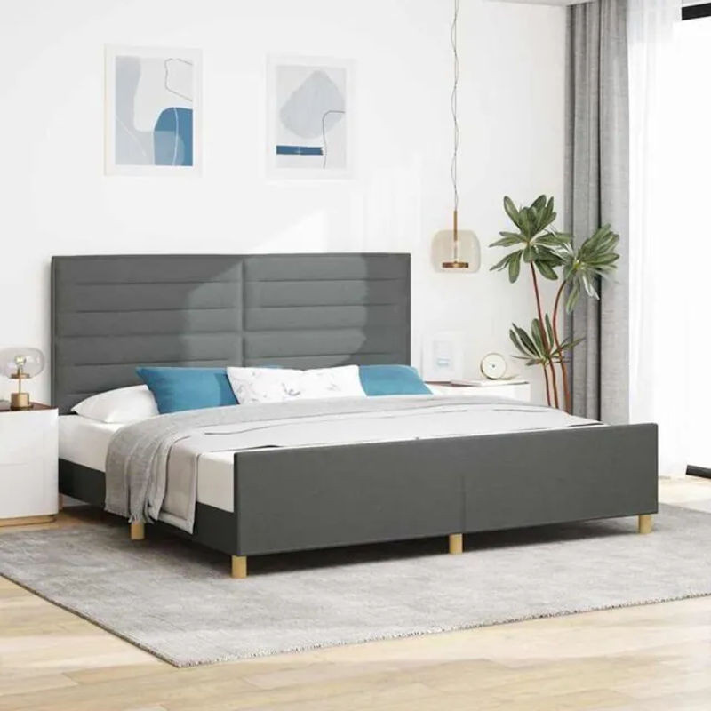Modernes Polsterbett vidaXL mit Kopfteil aus Stoff und Holz in Anthrazit, B/T: 200 x 200 cm - Bild 1