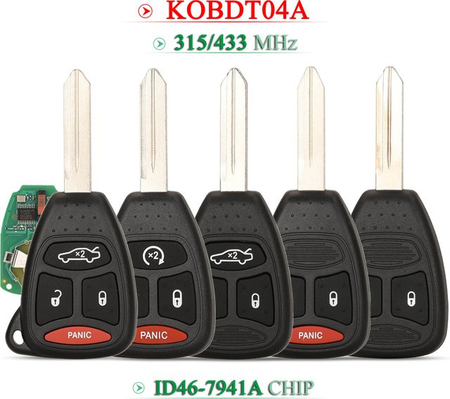 Jingyuqin KOBDT04A Fernbedienung Autoschlüssel in Schwarz für Dodge Chrysler Jeep Dakota Durango Charger 300 Aspen Grand Cherokee 315/433 MHz ID46 7941A - Bild 1