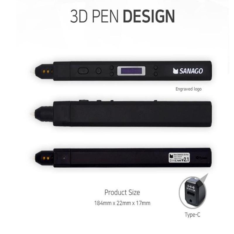 Sanago Premium 3D Stift Set mit austauschbaren Modulen in Schwarz mit USB-C Anschluss - Bild 6