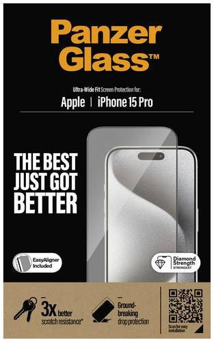 PanzerGlass Ultra-Wide Fit Displayschutzglas mit EasyAligner für iPhone 15 Pro, transparent - Bild 2