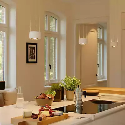 Occhio Sento Sospeso Tre Fix E Pendelleuchte LED 3-flammig in Gold Matt und Weiß Matt mit 3.000 K Warmweiß