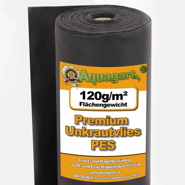 Aquagart Gartenvlies Unkrautvlies Mulchvlies Bodengewebe aus Polyester, Schwarz, 300 m², Breite: 1 m - Bild 1