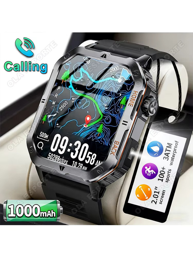 Ola Esporte Smartwatch für Herren in Schwarz mit Bluetooth-Anruffunktion, Herzfrequenzüberwachung, Schlaf-Tracking und LED-Taschenlampe, wasserdicht - Bild 5