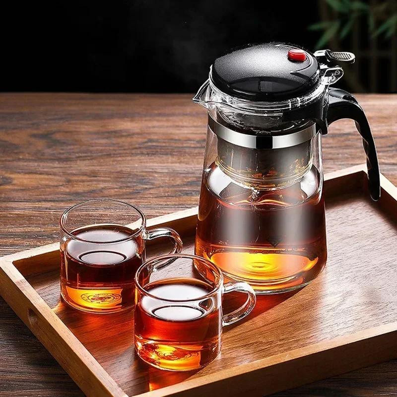 Hitzebeständige Glas-Teekanne mit Ein-Klick-Filter und Infuser, transparent, 500-1800 ml - Bild 2