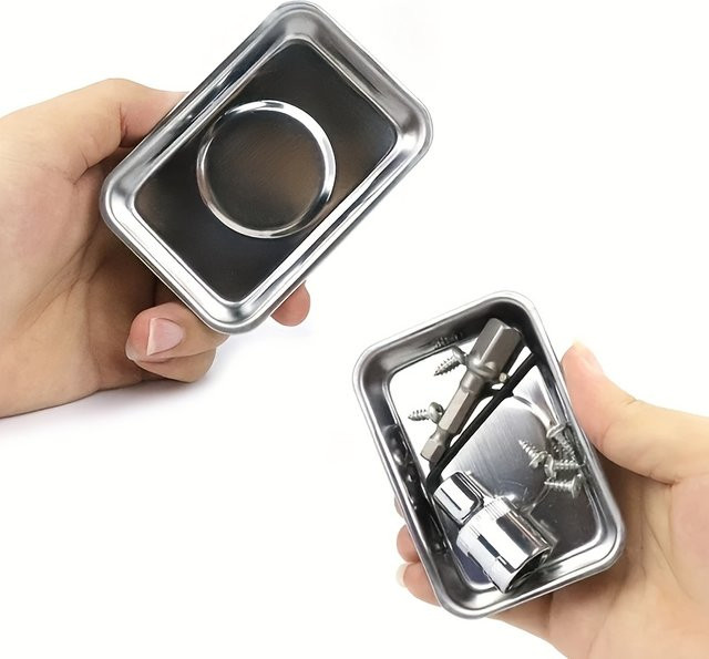 Magnetisches Werkzeug-Organizer-Tablett aus Edelstahl in Silber für Schrauben, Muttern und Bolzen in der Werkstatt oder Garage - Bild 1
