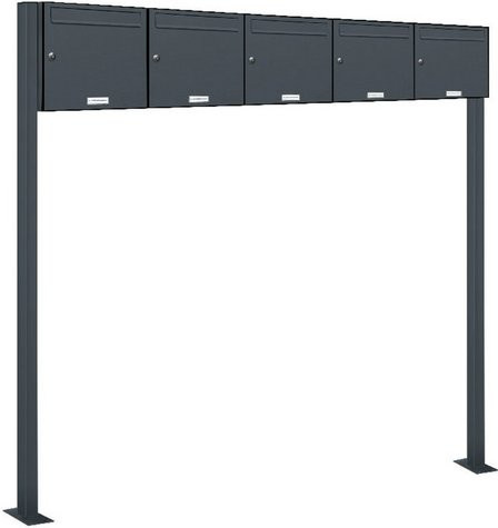 AL Briefkasten für 5 Parteien, freistehendes Briefkasten-System, grau, B/H/T: 153,391 x 150,0 x 11,6 cm - Bild 1
