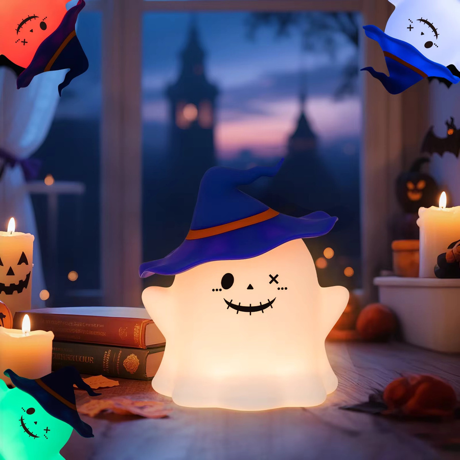 HPH Halloween Nachtlampe aus Silikon, wiederaufladbare Cartoon-Tischlampe in Weiß für das Kinderzimmer - Bild 5